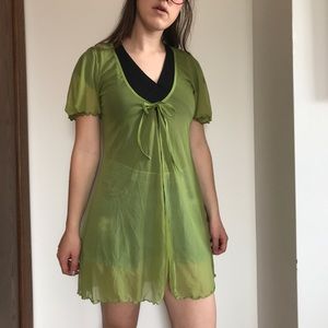 Green Mesh Sheer Short Sleeved Cover Up Robe